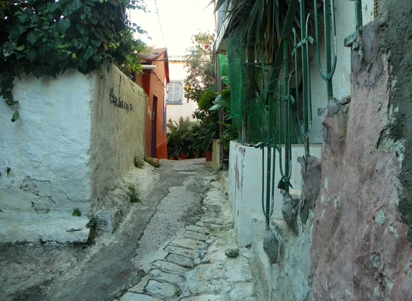 Griekenland Athene Gezellige Smalle Straatjes Van Oude Stad — Stockfoto