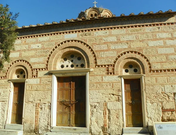 Greece Athens Ancient Agora Church Holy Apostles Facade Church Doors — Stock Fotó