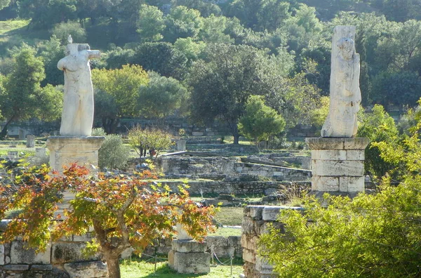 Görögország Athén Agrippa Odeon Szobrai Ókori Agorában — Stock Fotó