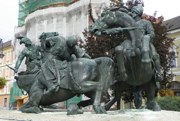 Hungary Eger Border Castle Warriors Sculpture Dobo Square — Stockfoto