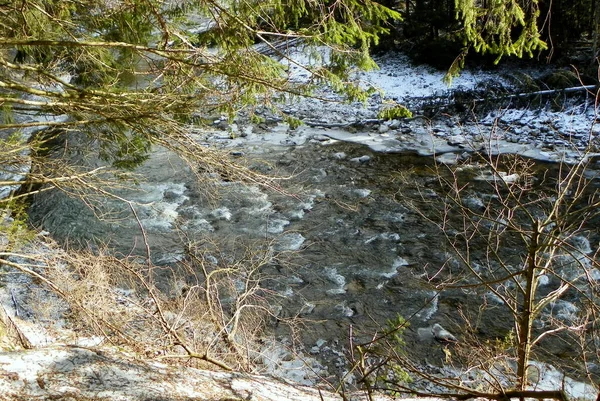 Ukraine Myslivka High Mountain River Winter — Stok Foto