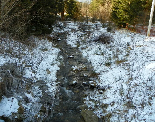 Ukraine Myslivka High Mountain River Winter — Fotografia de Stock