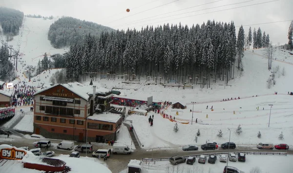 Ukraine Carpathians High Mountain Resort Winter Landscape — Zdjęcie stockowe