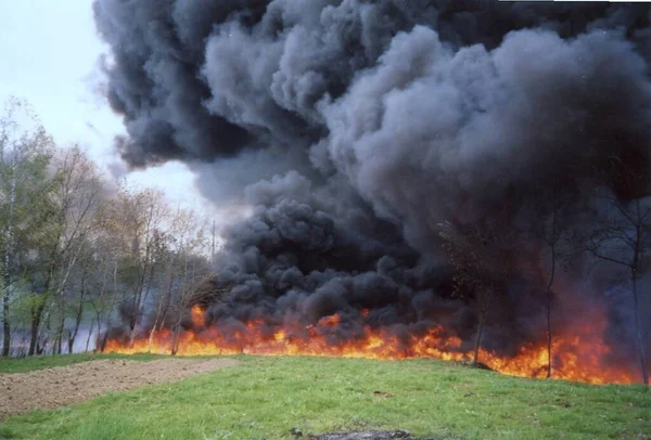 Ukraine, Carpathians, extinguishing a fire at an oil refinery