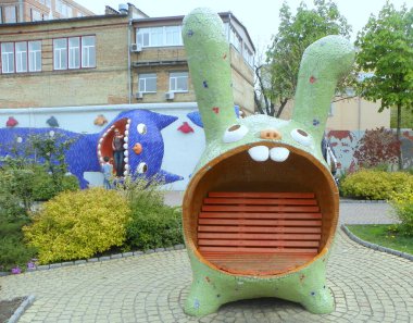 Ukraine, Kyiv, Landscape avenue, a bench of rabbits