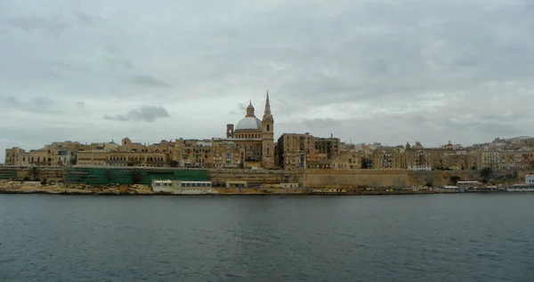 Malta Valletta View Basilica Our Lady Mount Carmel Sliema Ferry — Stock Photo, Image