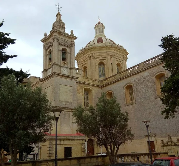 Malta Rabat Parish Church Paul Grotto Paul Bell Tower Central — Stok fotoğraf