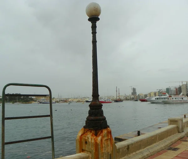 Malta, Sliema, Tigne Seafront, street lamp on the pillar