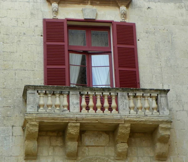 Malta Mdina Fortifications Mdina Red Balcony — Stok fotoğraf