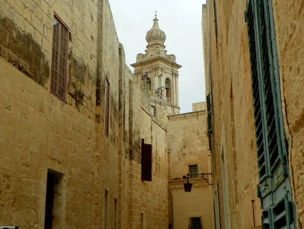 Malta Mdina Fortifications Mdina View Belfry Carmelite Church — Fotografia de Stock