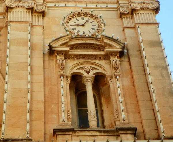 Malta Sliema Window Clock Parish Church Stella Maris — Stock fotografie