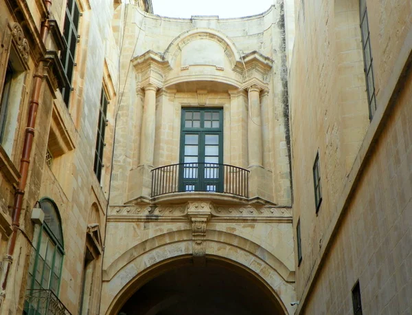 Malta Valletta Streets City Ancient Stone Balcony — Stok fotoğraf