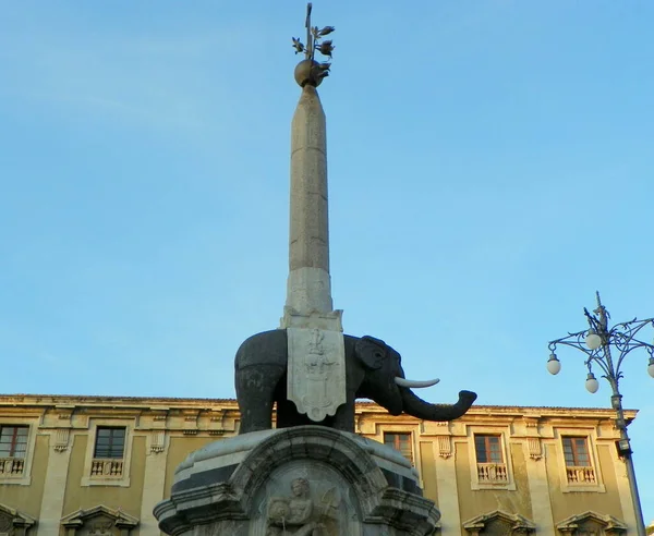 Italy Sicily Catania Piazza Del Duomo Fountain Elephant Fontana Dell — Fotografia de Stock