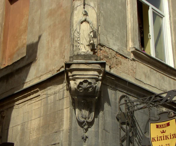 Ukraine Lviv Armenian Street Sculpture Virgin Wall House — Stock Photo, Image