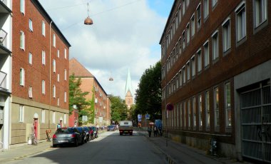 Denmark, Copenhagen, 37 Korsgade, view of the Holy Cross church (Hellig Kors Kirke)