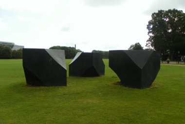 Denmark, Copenhagen, Faelledparken, three granite blocks