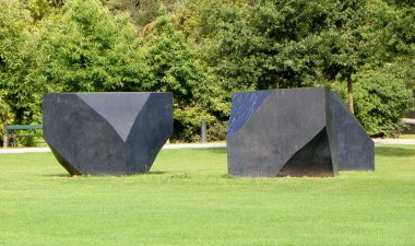 Denmark, Copenhagen, Faelledparken, three granite blocks