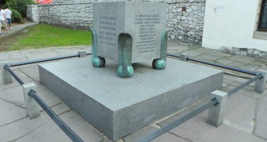 Polonya, Krakow, Kazimierz, Rem Sinagogu 'nun yakınındaki anma tabelası.