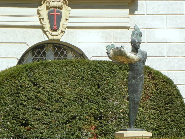 폴란드 네움의 바로크 정원인 브로츨라프 도서관 건물의 앞에서 조각품 안젤루스 — 스톡 사진