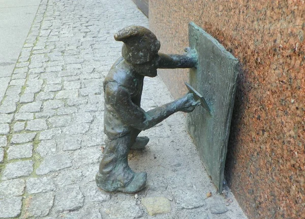 Pologne Wroclaw Place Marché Figure Bronze Nain Tynqus — Photo