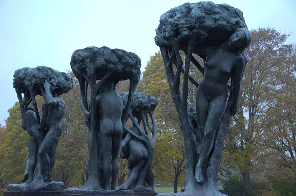 Norway, Oslo, Vigeland Sculpture Park, sculpture statues and the fountain
