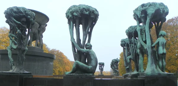 Norway, Oslo, Vigeland Sculpture Park, sculpture statues and the fountain