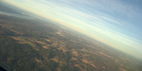 Vista Terra Avião Voo Lviv Oslo — Fotografia de Stock