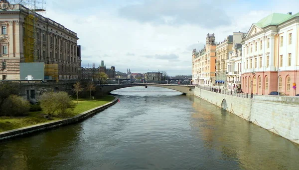 Suecia Estocolmo Vista Del Riksbron Los Riddarholmen Desde Norrbro — Foto de Stock