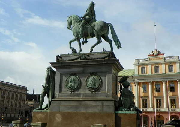 Švédsko Stockholm Gustav Adolfs Torg Jezdecká Socha Krále Gustava Adolfa — Stock fotografie