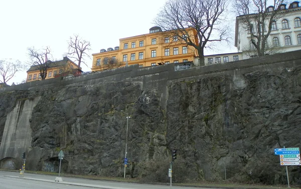 Svédország Stockholm Stadsgardsleden Kőfala — Stock Fotó