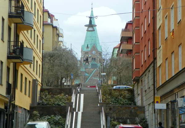 Suecia Estocolmo Vista Iglesia Sofía Desde Calle Bondegatan —  Fotos de Stock