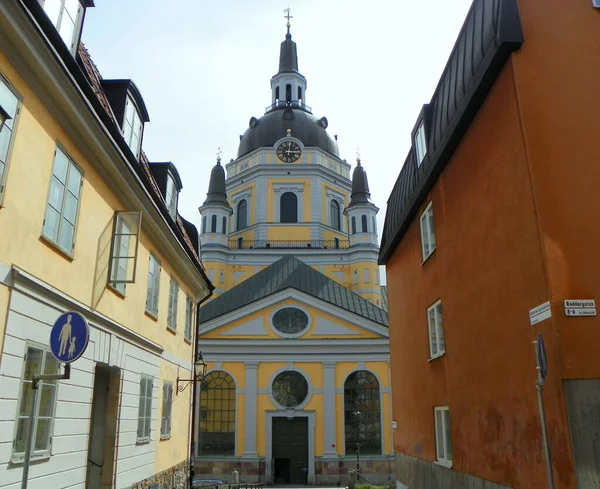Szwecja Sztokholm Widok Kościół Katarzyny Katarina Kyrka Roddargatan Street — Zdjęcie stockowe
