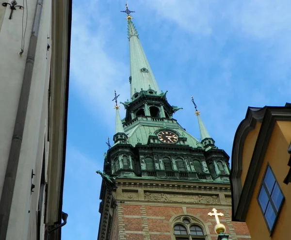 Stockholm Suède Tyska Brinken Église Allemande Clocher — Photo