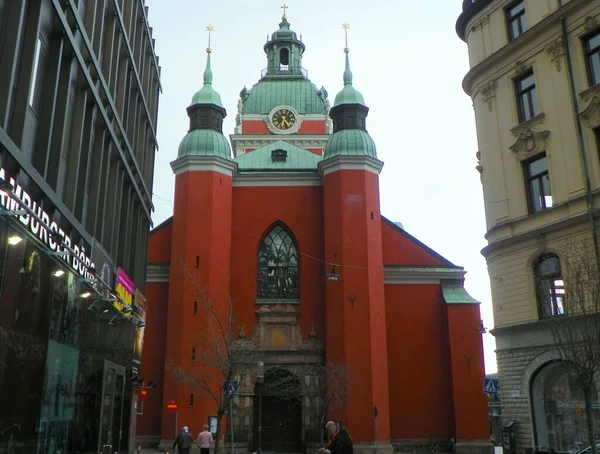 Σουηδία Στοκχόλμη Vastra Tradgardsgatan Εκκλησία Του Αγίου Ιακώβου — Φωτογραφία Αρχείου