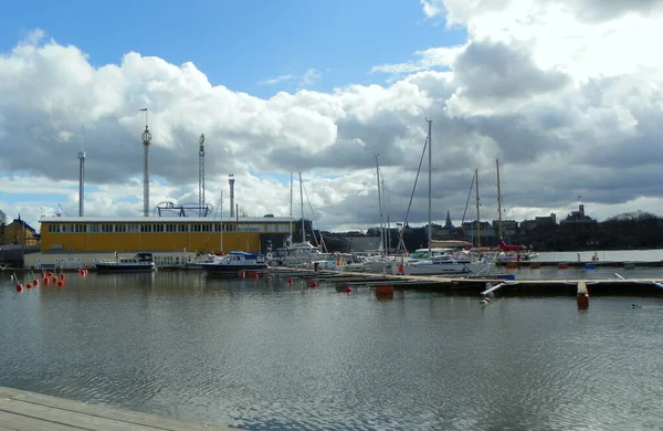 Zweden Stockholm Djurgarden Island Ligplaats Voor Jachten Boten Buurt Van — Stockfoto