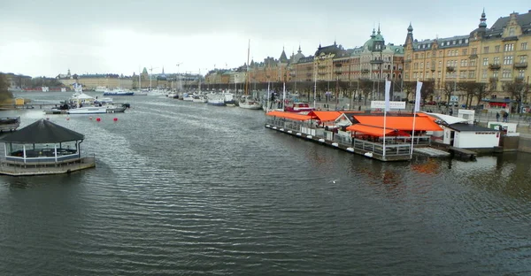 Schweden Stockholm Djurgarden Island Blick Von Djurgardsbron Auf Strandvagen Und — Stockfoto