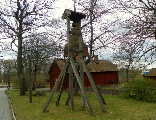 Швеция Стокгольм Музей Открытым Небом Деревянная Колокольня — стоковое фото