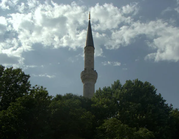 Turkiet Istanbul Fatih Sultan Ahmet Park Den Blå Moskéns Minaret — Stockfoto