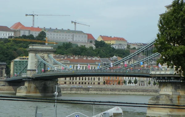 Ungarn Budapest Kettenbrücke Gesamtansicht Der Brücke — Stockfoto