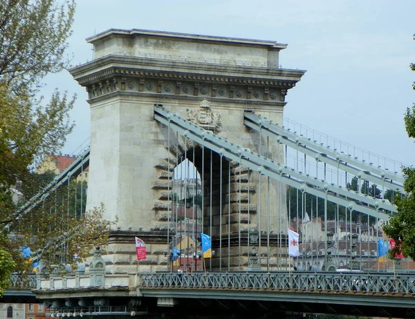 Hongarije Boedapest Kettingbrug Bouwelementen — Stockfoto