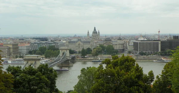 Ungern Budapest Utsikt Över Kedjebron Från Castle Hill — Stockfoto