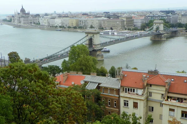 Ungern Budapest Utsikt Över Kedjebron Från Castle Hill — Stockfoto
