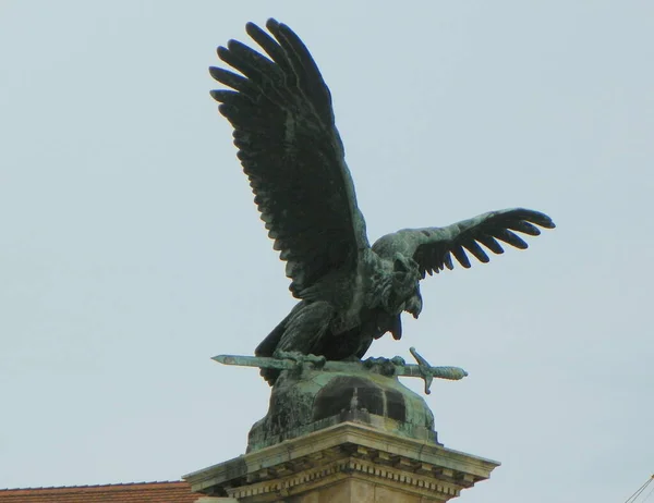 Hungría Budapest Una Estatua Del Turul Colina Del Castillo Buda — Foto de Stock