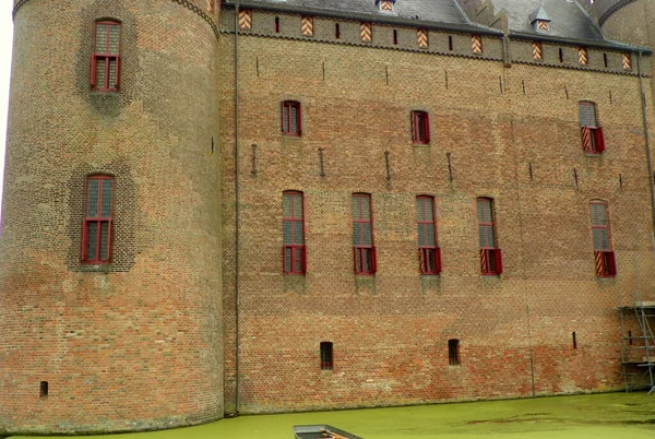 Países Baixos Castelo Muiden Vista Das Muralhas Fortaleza Fosso Com — Fotografia de Stock