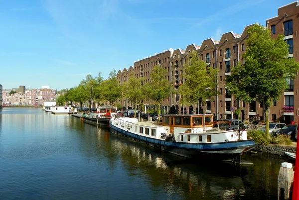 Hollanda Amsterdam 249 Nieuwe Herengracht Kanal Rıhtım Boyunca Tekne Evler — Stok fotoğraf