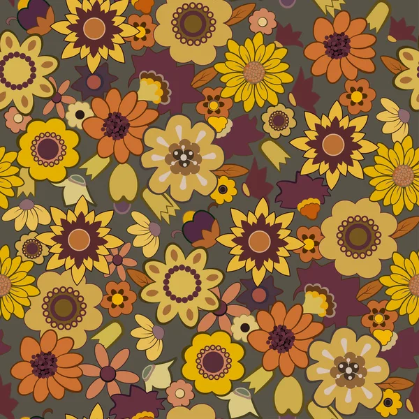 Groovy Hippie Patrón Retro Sin Costuras Patrón Vector Floral Vintage — Archivo Imágenes Vectoriales
