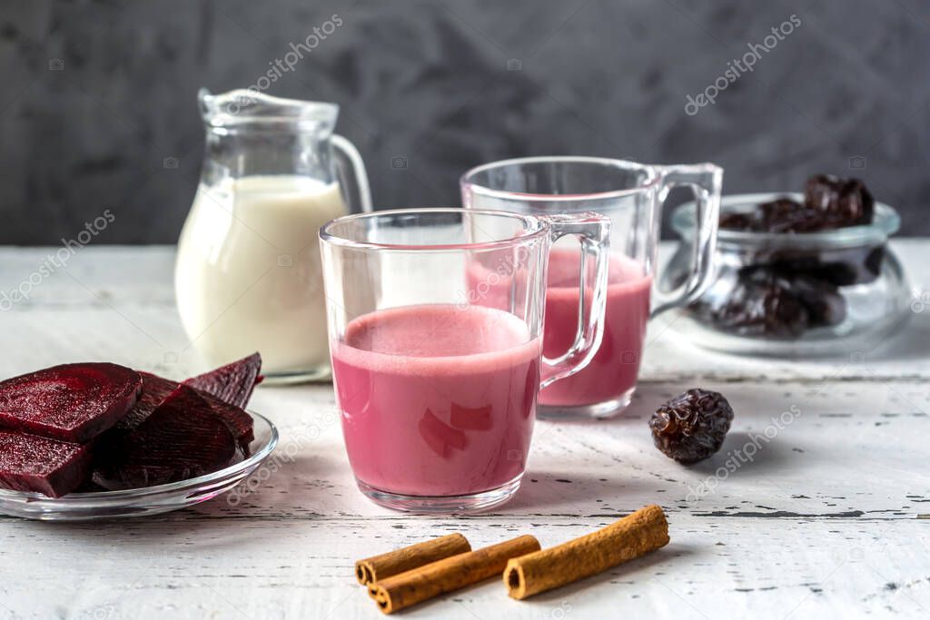 Healthy and tasty beetroot latte with basic ingredients