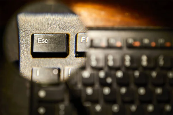 Keyboard Esc Key Highlighted Magnifying Glass — Stock Photo, Image