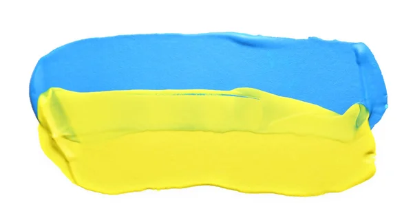 Blaue Und Gelbe Farbschmierform Isoliert Auf Weißem Hintergrund — Stockfoto