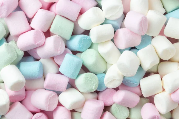 Kleurrijke Marshmallows Achtergrond Close Pluizige Schattige Marshmallows — Stockfoto